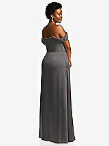 Rear View Thumbnail - Caviar Gray Draped Pleat Off-the-Shoulder Maxi Dress