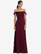 Alt View 1 Thumbnail - Cabernet Draped Pleat Off-the-Shoulder Maxi Dress