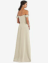 Alt View 3 Thumbnail - Champagne Draped Pleat Off-the-Shoulder Maxi Dress