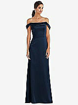 Alt View 1 Thumbnail - Midnight Navy Draped Pleat Off-the-Shoulder Maxi Dress