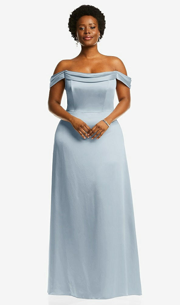 Front View - Mist Draped Pleat Off-the-Shoulder Maxi Dress