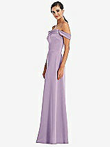 Alt View 2 Thumbnail - Pale Purple Draped Pleat Off-the-Shoulder Maxi Dress