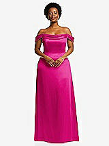 Front View Thumbnail - Think Pink Draped Pleat Off-the-Shoulder Maxi Dress