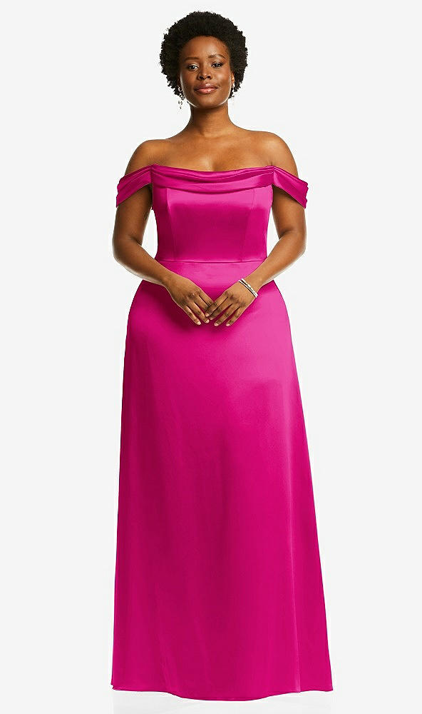 Front View - Think Pink Draped Pleat Off-the-Shoulder Maxi Dress