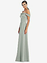 Alt View 2 Thumbnail - Willow Green Draped Pleat Off-the-Shoulder Maxi Dress