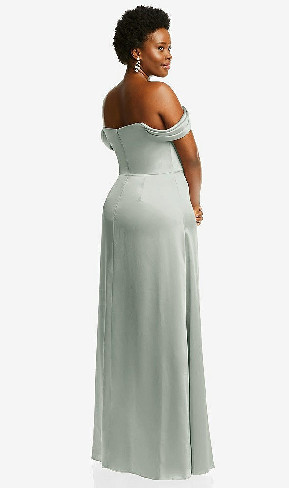 Back View - Willow Green Draped Pleat Off-the-Shoulder Maxi Dress