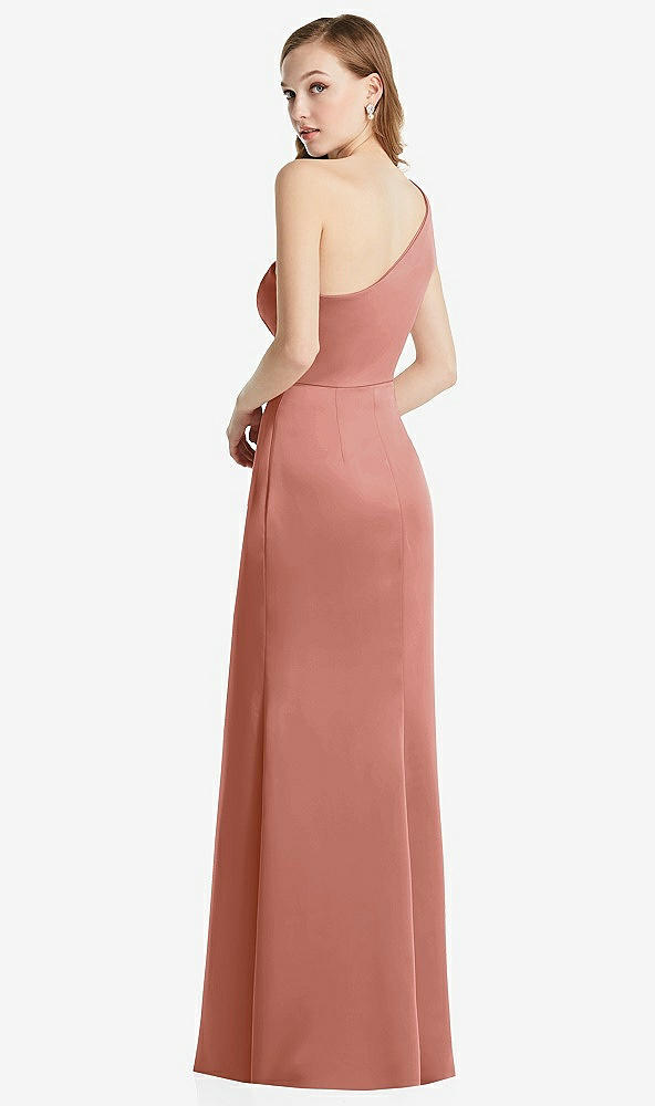 Back View - Desert Rose Shirred One-Shoulder Satin Trumpet Dress - Maddie