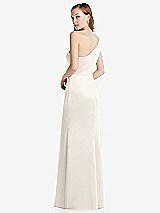 Rear View Thumbnail - Ivory Shirred One-Shoulder Satin Trumpet Dress - Maddie