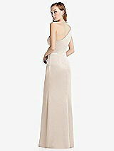 Rear View Thumbnail - Oat Shirred One-Shoulder Satin Trumpet Dress - Maddie