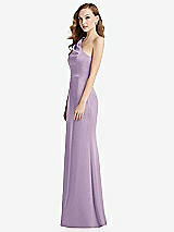 Side View Thumbnail - Pale Purple Shirred One-Shoulder Satin Trumpet Dress - Maddie