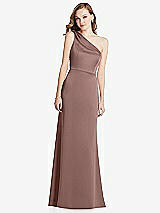 Front View Thumbnail - Sienna Shirred One-Shoulder Satin Trumpet Dress - Maddie