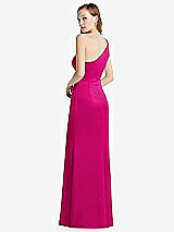 Rear View Thumbnail - Think Pink Shirred One-Shoulder Satin Trumpet Dress - Maddie