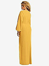 Rear View Thumbnail - NYC Yellow Long Puff Sleeve V-Neck Trumpet Gown