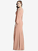 Alt View 3 Thumbnail - Pale Peach Long Puff Sleeve V-Neck Trumpet Gown