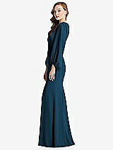 Alt View 2 Thumbnail - Atlantic Blue Long Puff Sleeve V-Neck Trumpet Gown