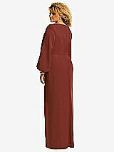 Rear View Thumbnail - Auburn Moon Long Puff Sleeve V-Neck Trumpet Gown