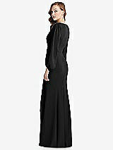 Alt View 3 Thumbnail - Black Long Puff Sleeve V-Neck Trumpet Gown