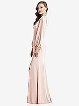 Alt View 2 Thumbnail - Blush Long Puff Sleeve V-Neck Trumpet Gown