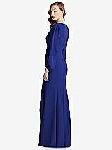 Alt View 3 Thumbnail - Cobalt Blue Long Puff Sleeve V-Neck Trumpet Gown