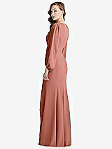 Alt View 3 Thumbnail - Desert Rose Long Puff Sleeve V-Neck Trumpet Gown