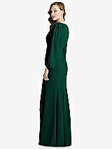 Alt View 3 Thumbnail - Hunter Green Long Puff Sleeve V-Neck Trumpet Gown