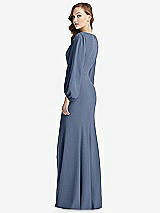 Alt View 3 Thumbnail - Larkspur Blue Long Puff Sleeve V-Neck Trumpet Gown