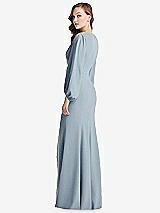 Alt View 3 Thumbnail - Mist Long Puff Sleeve V-Neck Trumpet Gown