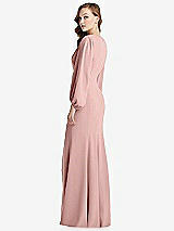 Alt View 3 Thumbnail - Rose - PANTONE Rose Quartz Long Puff Sleeve V-Neck Trumpet Gown