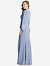 Alt View 3 Thumbnail - Sky Blue Long Puff Sleeve V-Neck Trumpet Gown