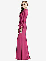 Alt View 2 Thumbnail - Tea Rose Long Puff Sleeve V-Neck Trumpet Gown