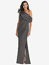 Front View Thumbnail - Caviar Gray Draped One-Shoulder Convertible Maxi Slip Dress