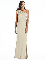 Alt View 1 Thumbnail - Champagne Draped One-Shoulder Convertible Maxi Slip Dress