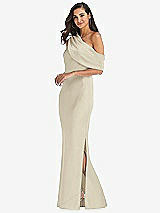 Side View Thumbnail - Champagne Draped One-Shoulder Convertible Maxi Slip Dress