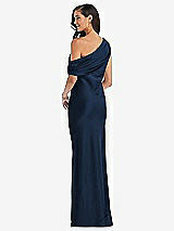 Rear View Thumbnail - Midnight Navy Draped One-Shoulder Convertible Maxi Slip Dress