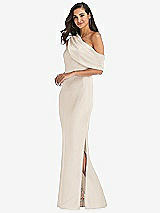 Side View Thumbnail - Oat Draped One-Shoulder Convertible Maxi Slip Dress