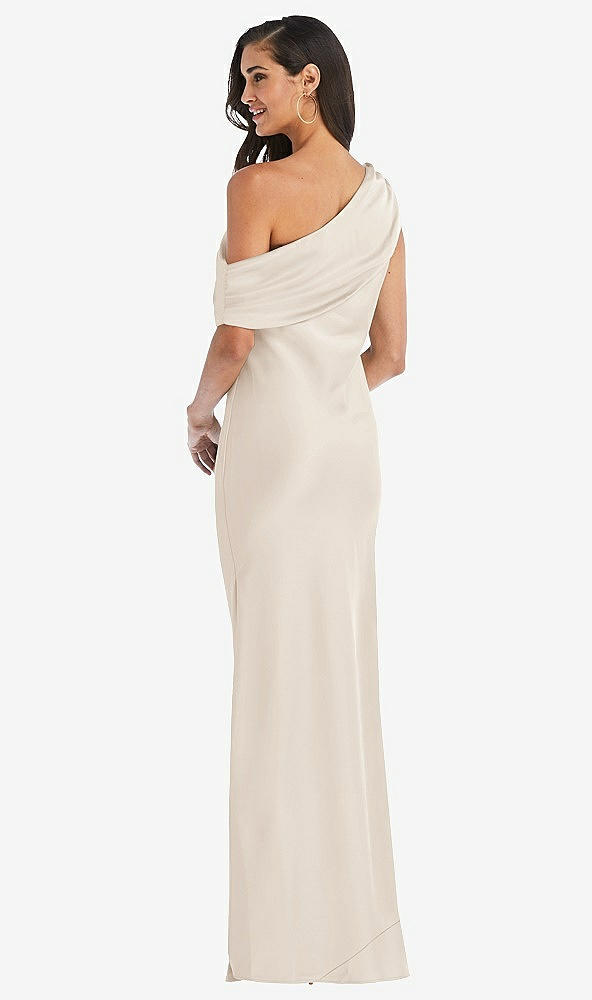 Back View - Oat Draped One-Shoulder Convertible Maxi Slip Dress