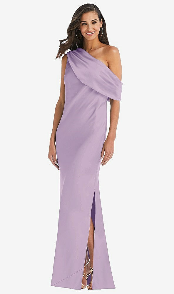 Front View - Pale Purple Draped One-Shoulder Convertible Maxi Slip Dress