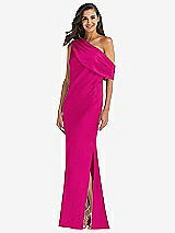 Front View Thumbnail - Think Pink Draped One-Shoulder Convertible Maxi Slip Dress