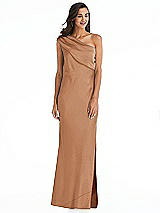 Alt View 1 Thumbnail - Toffee Draped One-Shoulder Convertible Maxi Slip Dress