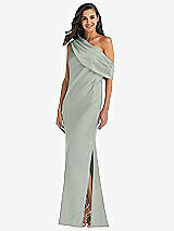 Front View Thumbnail - Willow Green Draped One-Shoulder Convertible Maxi Slip Dress