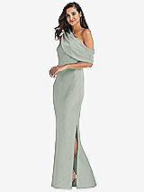 Side View Thumbnail - Willow Green Draped One-Shoulder Convertible Maxi Slip Dress