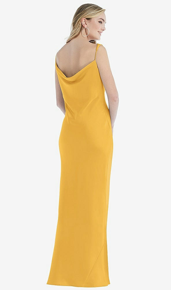 Back View - NYC Yellow Asymmetrical One-Shoulder Cowl Maxi Slip Dress