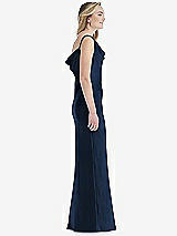 Side View Thumbnail - Midnight Navy Asymmetrical One-Shoulder Cowl Maxi Slip Dress