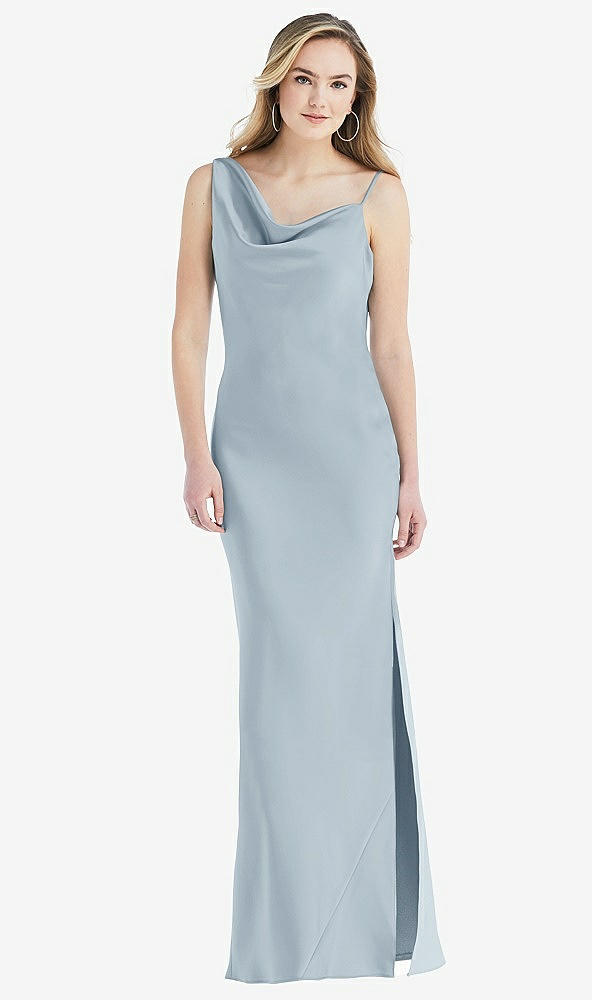 Front View - Mist Asymmetrical One-Shoulder Cowl Maxi Slip Dress