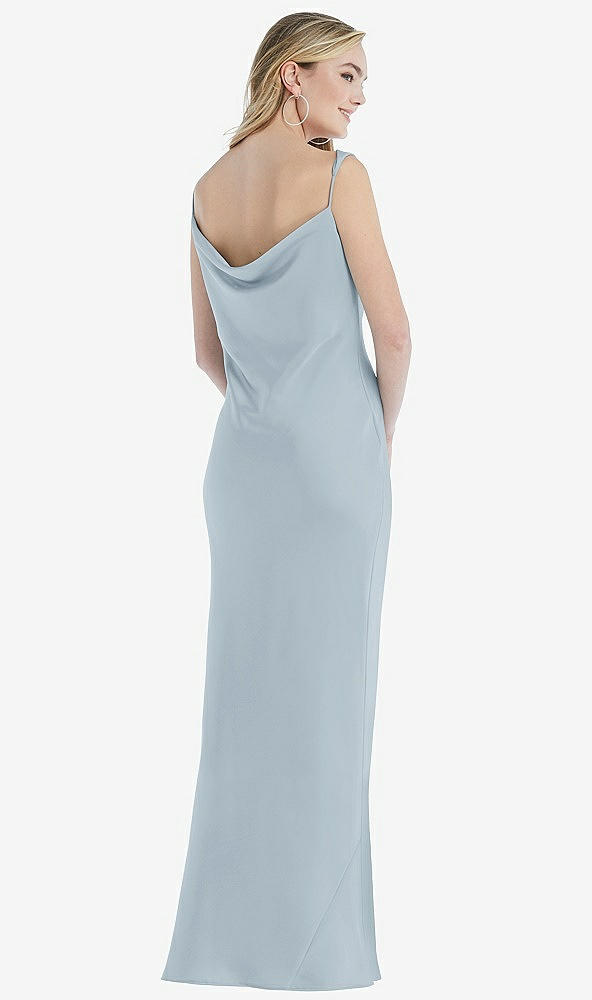 Back View - Mist Asymmetrical One-Shoulder Cowl Maxi Slip Dress