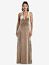 Front View Thumbnail - Topaz Plunging Neckline Velvet Maxi Dress with Criss Cross Open-Back