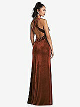 Rear View Thumbnail - Auburn Moon Plunging Neckline Velvet Maxi Dress with Criss Cross Open-Back