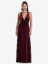 Front View Thumbnail - Cabernet Plunging Neckline Velvet Maxi Dress with Criss Cross Open-Back