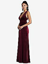 Side View Thumbnail - Cabernet Plunging Neckline Velvet Maxi Dress with Criss Cross Open-Back