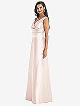 Side View Thumbnail - Blush & Blush Off-the-Shoulder Draped Wrap Satin Maxi Dress